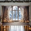 Winter Christmas Rustic Photography Backdrop 10x8FT Xmas Tree Snow Background Banner Snow Scene Photography Background Cloth