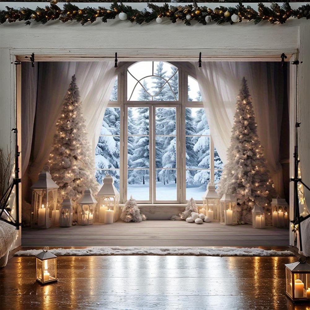 Winter Christmas Rustic Photography Backdrop 10x8FT Xmas Tree Snow Background Banner Snow Scene Photography Background Cloth