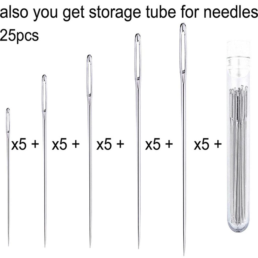 25pcs/set Stainless Steel Sewing Needles Crafts Household Threading Embroidery Hand Stitching Big Eye Needles Tools