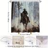 Western Cowboy Shower Curtain - Lone Rider in Misty Forest, Rustic Cabin & Faux Leather Vest, Digital Art, Polyester