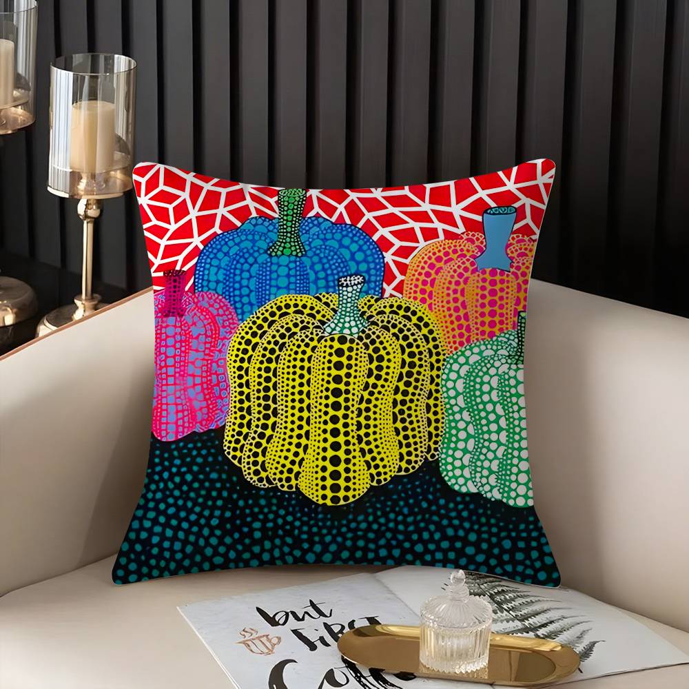 Yayoi Kusama Abstract Art Pumpkin Pillow Case Home Dorm Chair Back Short Plush Double-sided Printing Nap Time Cushion Cover