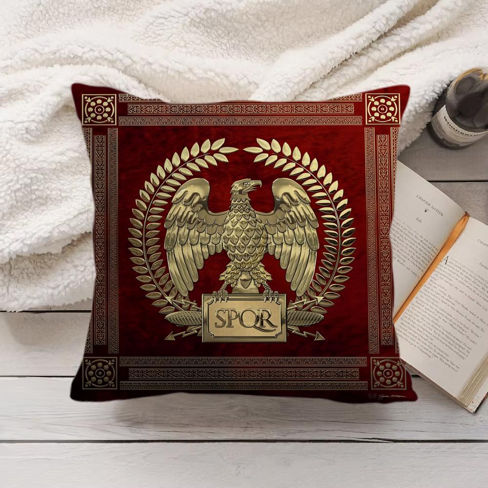 Goldener Reichsadler Rom SPQR Kissenbezug Seidiger Kurzer Plüsch Versteckter Reißverschluss Staubdichter Sofakissenbezug für Heimdekoration