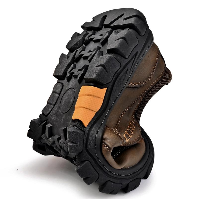 Hand Stitched Male's Leather Hiking Boots Outdoor Sneakers Walking Shoes Antiskid Travel Trainers Men's Slip On Shoes
