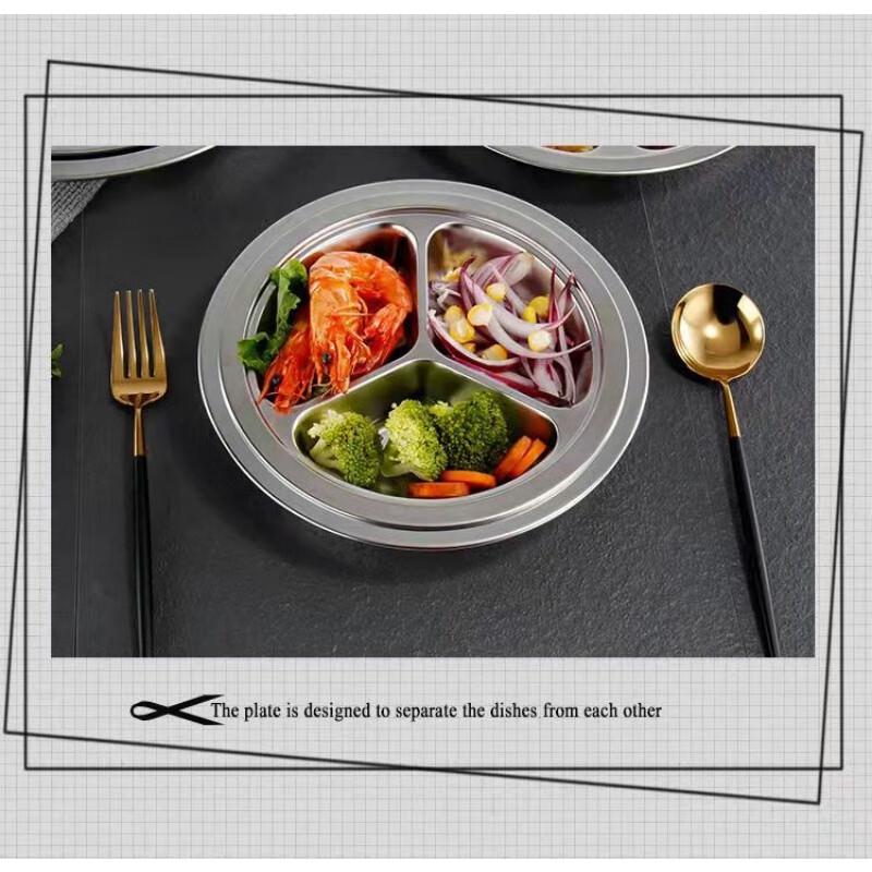 ZISIZ 304 Stainless Steel 3-Compartment Kids  Plate Set