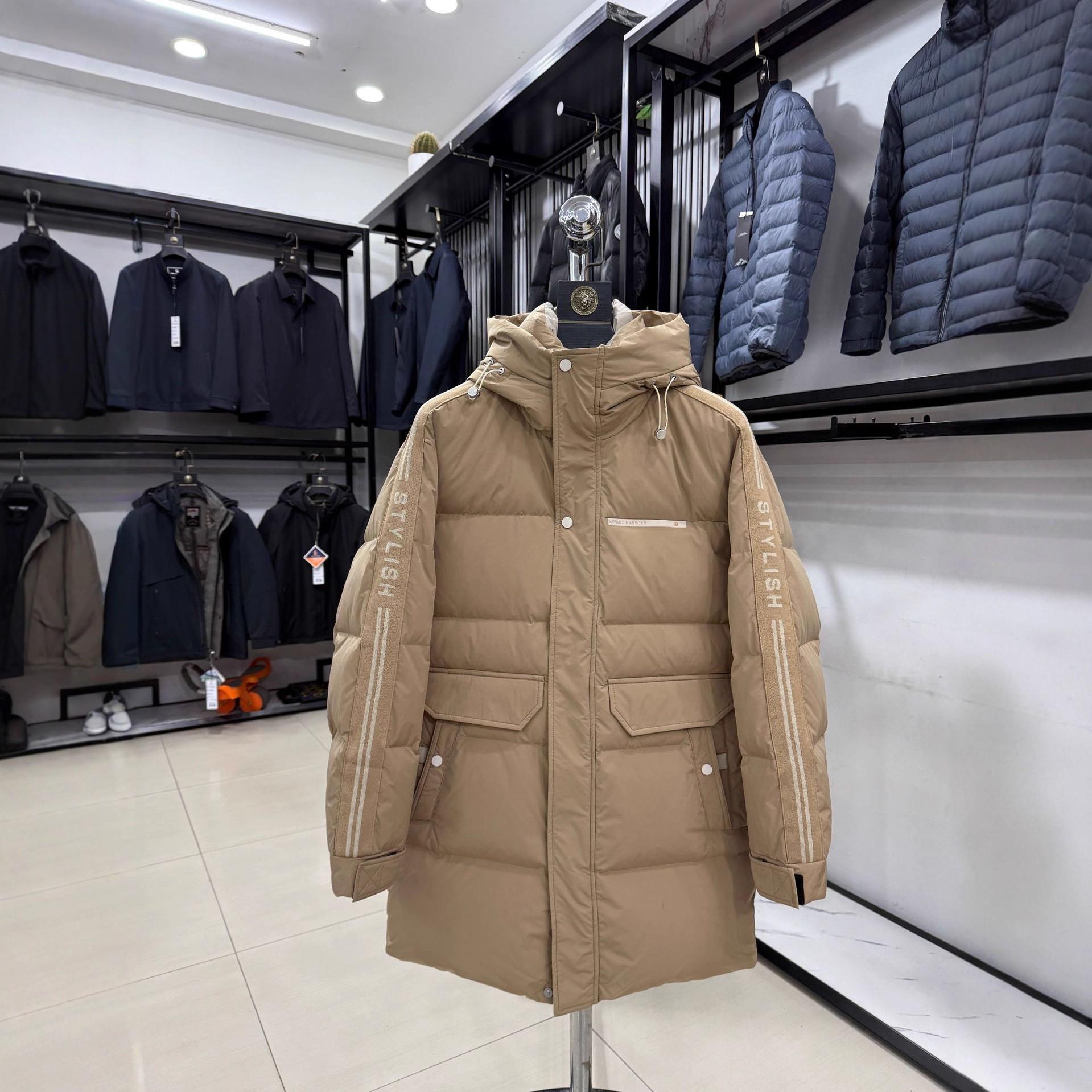 

H Brand Men s Hooded Mid-Length Duck Down Jacket - Fashionable, Casual, Comfortable Winter Outerwear 185 (160-175 jin) хакі