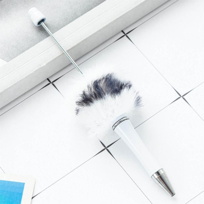 6Pcs Beadable Ballpoint Pen Plush Ball Ballpoint Pen Write Smoothly Novelty Writing Pen for Student Kid Game Reward