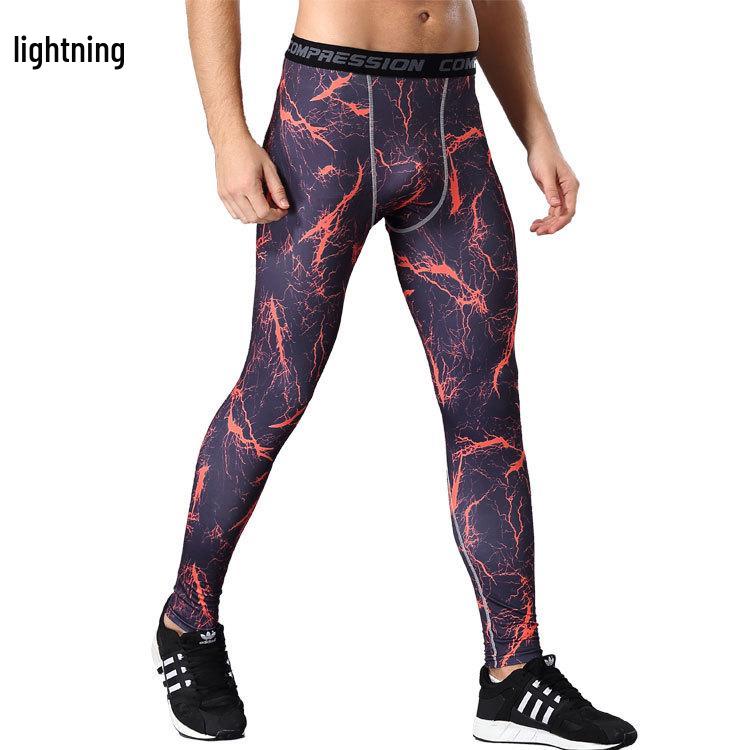 Pánské rychleschnoucí kompresní běžecké legíny s maskovacím vzorem