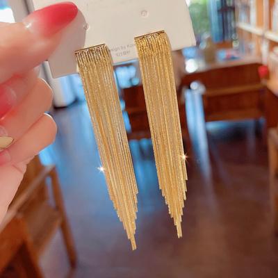 Women Elegant Fashion Earrings Chain Tassel Design Dangle Bling-bling Style Long Tassel Drop Earrings