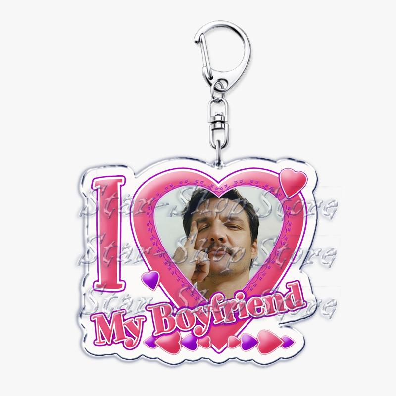 Hot Pedro Pascal I Love My Boyfriend Heart Keychain for Women Accessories Key Chain Ring Keychains Jewelry Fans Gifts