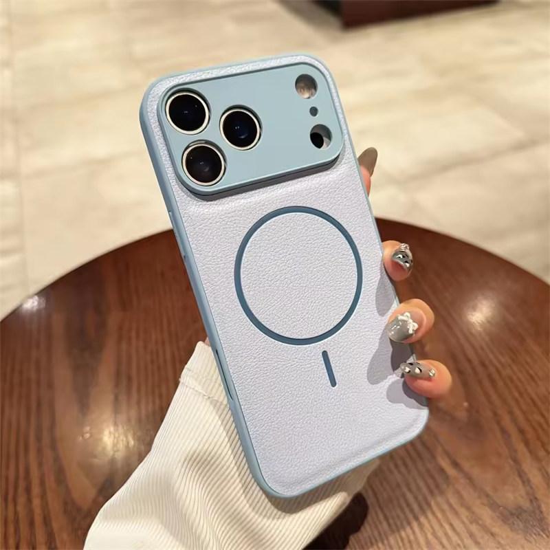 For Magsafe Candy Color Litchi Texture Leather Magnetic Case for iPhone 17 Air 16 15 14 Plus 13 12 11 Pro Max Shockproof Cover