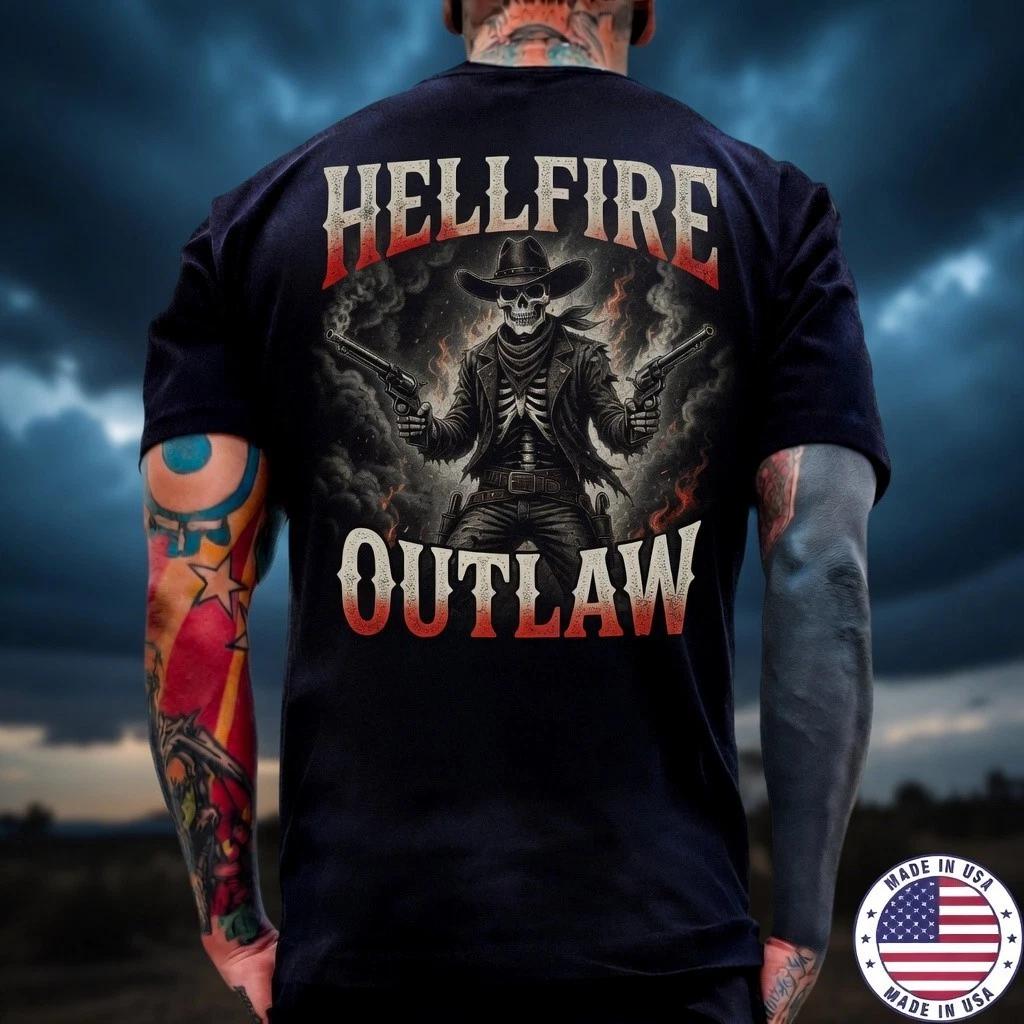 Dark Western Outlaw Skull Cowboy Fire T-Shirt Mens Black Made in USA Tee S
