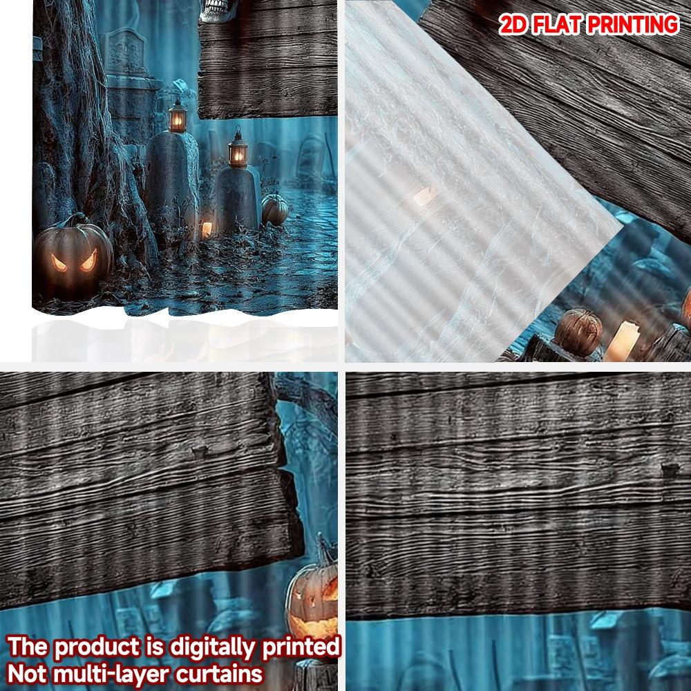 2D flat printing 2pcs Drapes Halloween Spooky Pumpkin Lanterns Digital Printed Polyester Drapes Birthday Party for Indoor