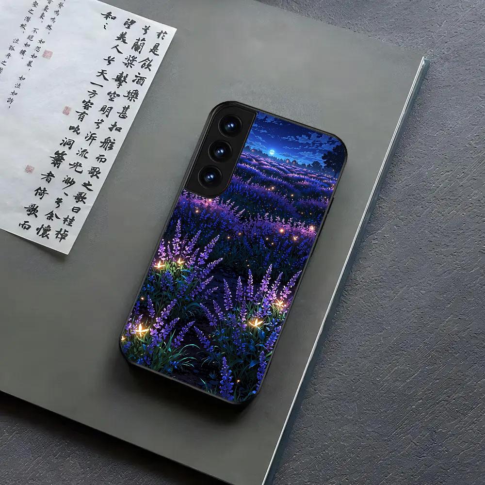 

Purple Lavender Flowers Phone Case For Samsung S24, S25 22,30,Note20,Ultra,Lite,Ultra5G,Plus,FE Black Cover S22plus5G