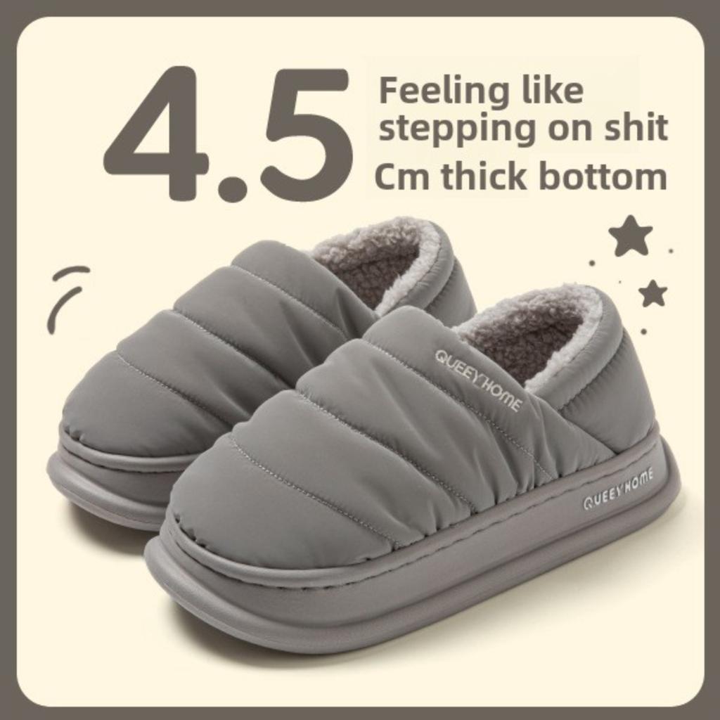 Winter Cotton Slippers for Men, Warm and Plush for Outdoor Wear, Waterproof and Anti Slip Cotton Slippers for Women, Suitable for Home and Indoor Use