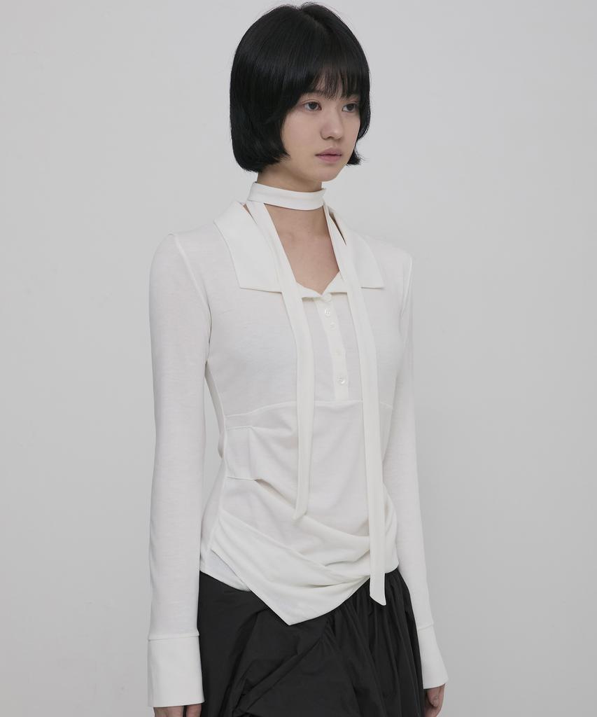 Peulleeoeob Asymmetrical Draped Shirt (Fl-186_Ivory)