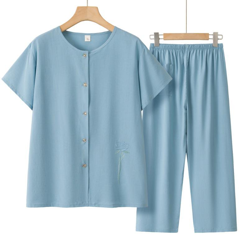 Granny Short Sleeve Summer Suit - Casual Two-Piece Set for Middle-Aged & Elderly Women