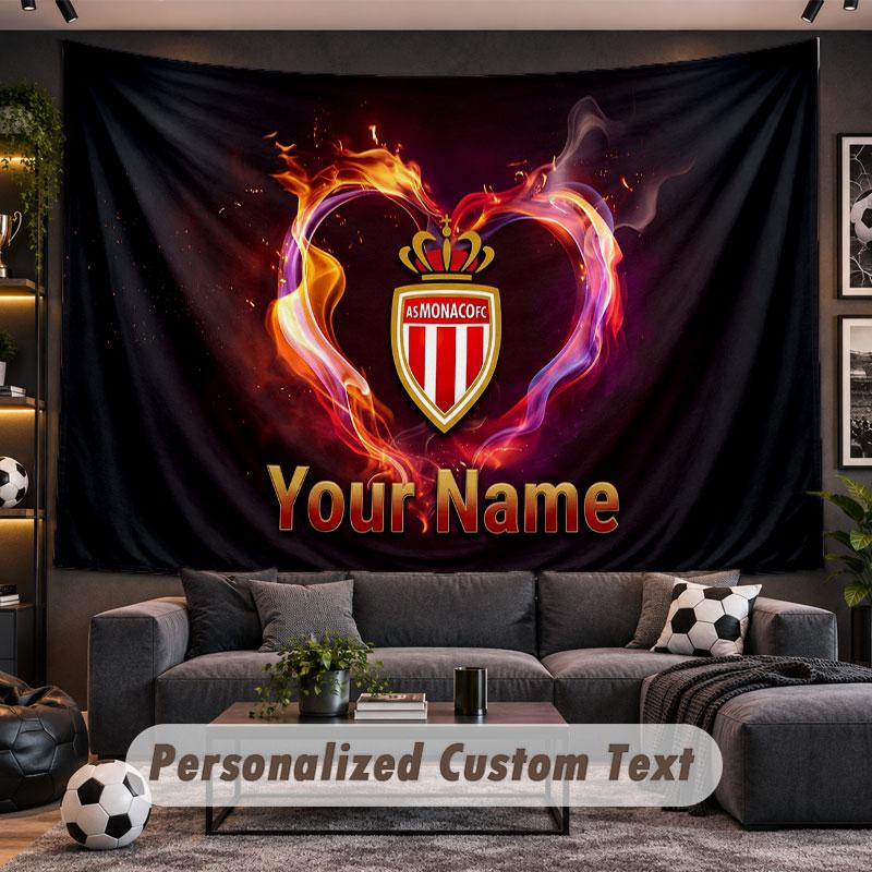 Wall Hanging Tapestry Custom NameMonaco FC Pattern Personalized Printed Fabric Wall Decor