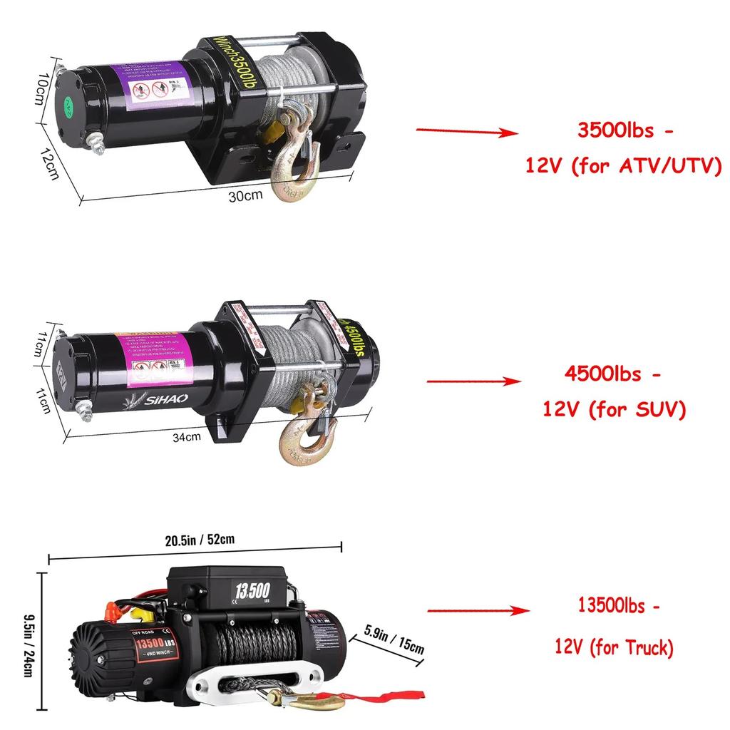 Argano Portatile per Rimorchio Auto Camion Fuoristrada con Controllo Wireless 3500-13500 LBS Argano Auto Cablato per ATV/UTV SUV Camion Traino Fuoristrada