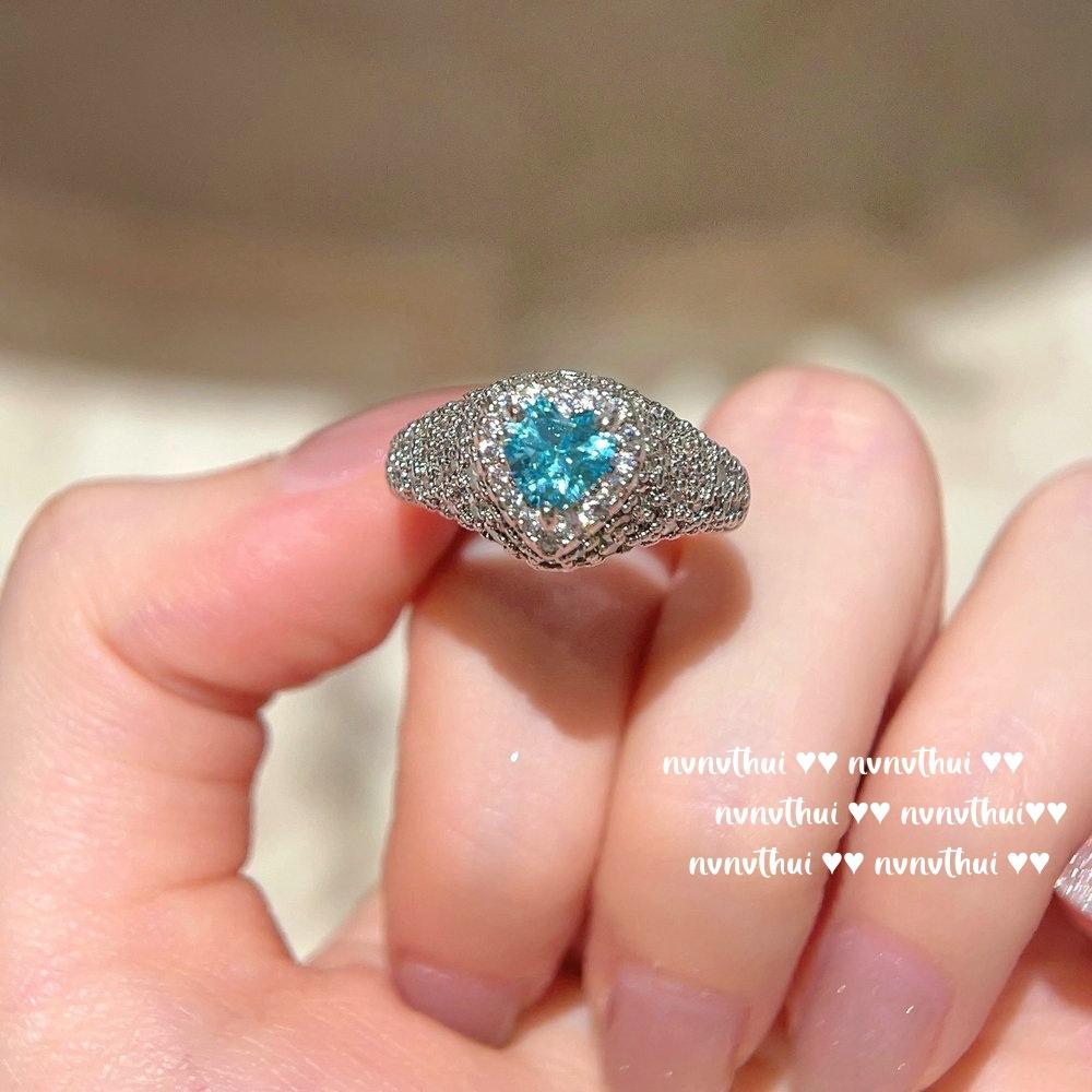 

Sri Lanka Blue Love Gemstone Ring Vintage Plated 18K Gold, Maria Blue Heart Zircon Ring