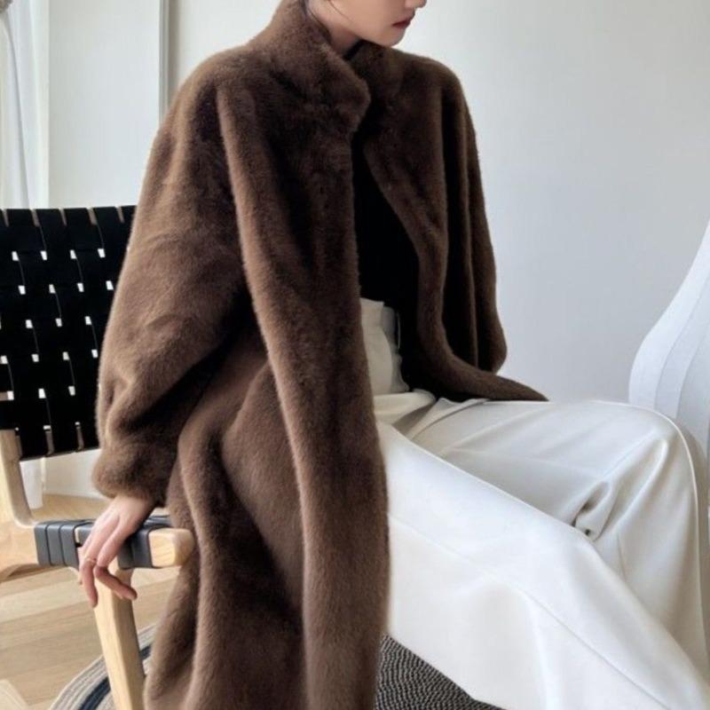 Fashion winter new stand-up collar thickened long imitation mink velvet coat fur coat women