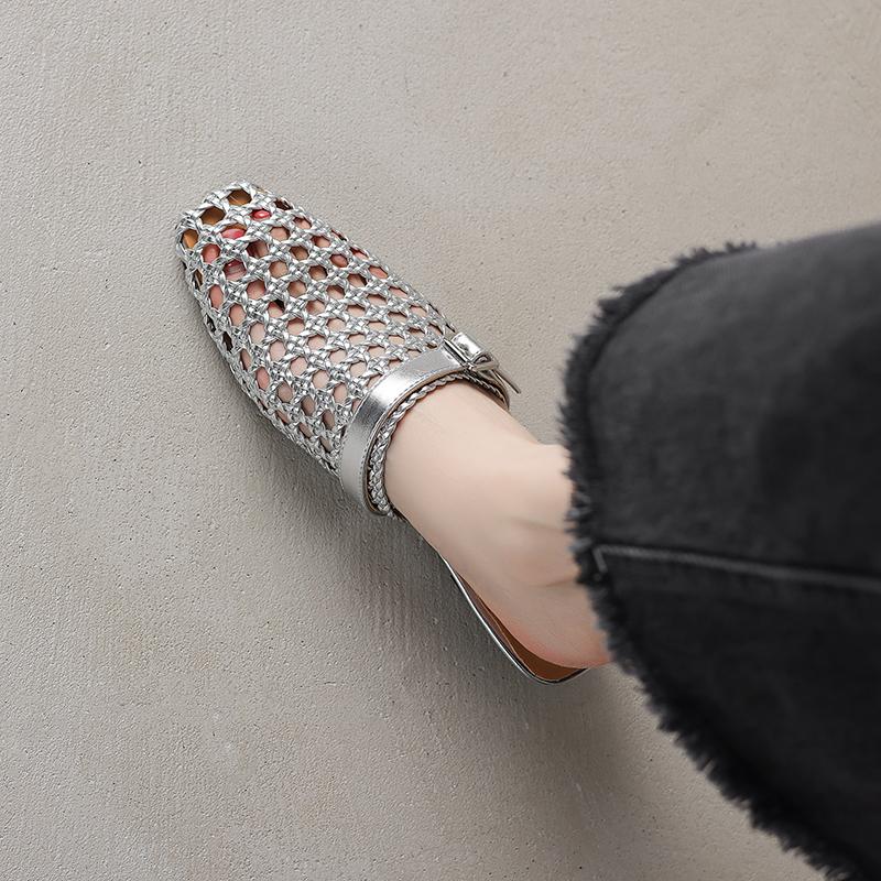 

Мода 2025 Новые Летние Плетеные Шлепанцы Закрытый Носок Модные Сандалии Сетка Мюли Женская Обувь Низкий Каблук Женская Обувь Современные Шлепанцы Серебристый 34