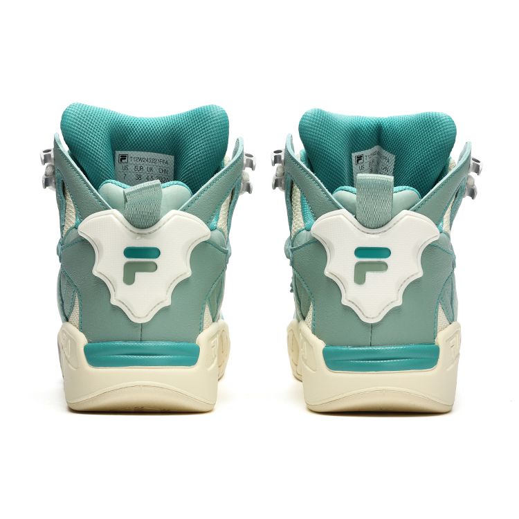 Fila Fusion Desperado We Fabric Synthetic Leather Tpu Batwing Fleece Mid-Top Retro Basketball Shoes Women Sneakers Green Yellow T12W243221FFA