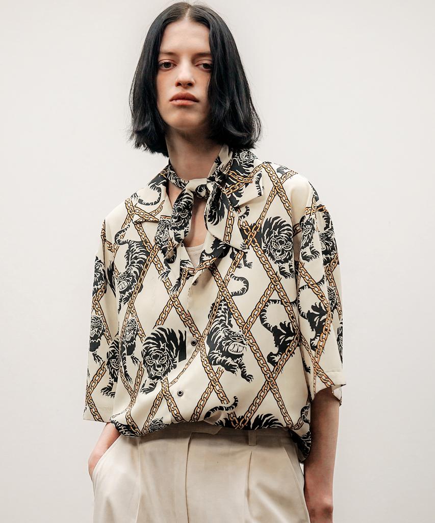 UNTAGE Tiger Print Bowling Shirt [Off White (Unisex)]_Uts-Ss07