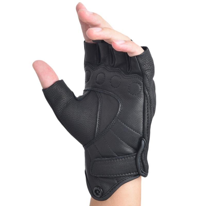 Leather Gloves for low-speed urban Motor Riding Gloves Half Finger for Men Fingerless Gloves Black