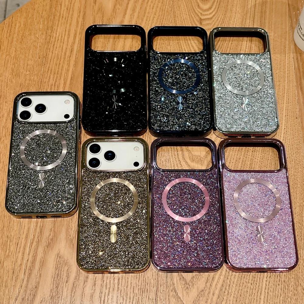 Fashion Bling Diamond Magnetic Phone Case for Iphone 17 Pro Max 16 15 14 13 12 11 Wireless Charging Shockproof Protect Cover