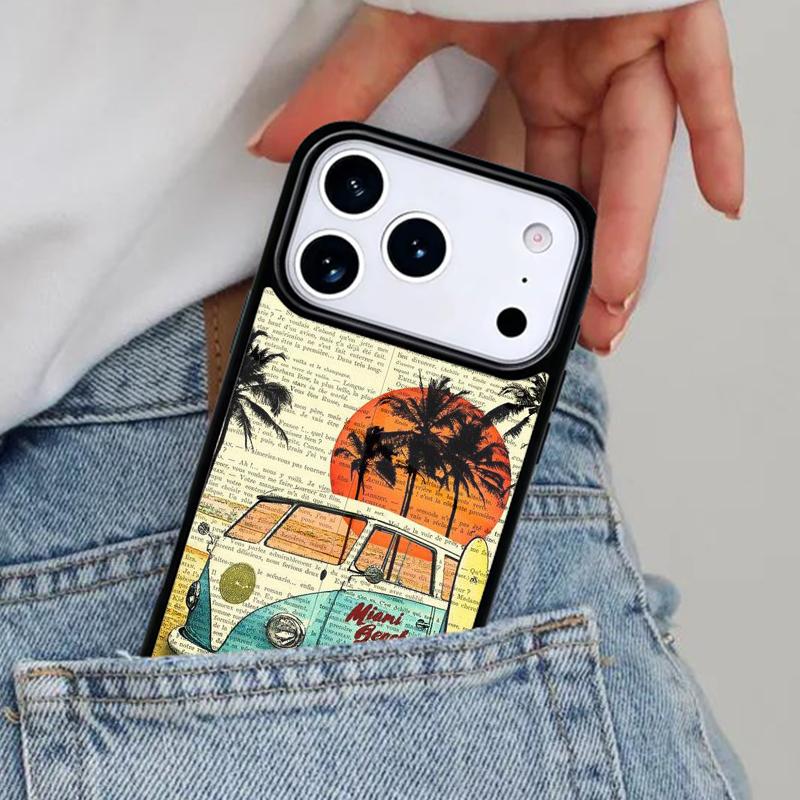 Combi Van Surf Soft Phone Case for iPhone 16e 15 14 13 12 17 Pro Max Plus Air 17pro Cover Coque