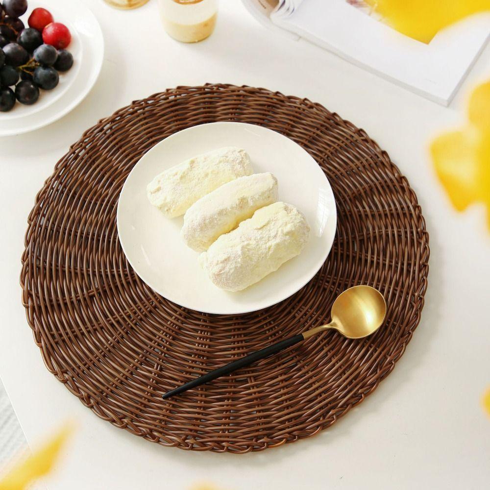 Imitation Rattan Woven Placemats Round Coaster Pastoral Tableware Mat Living Room