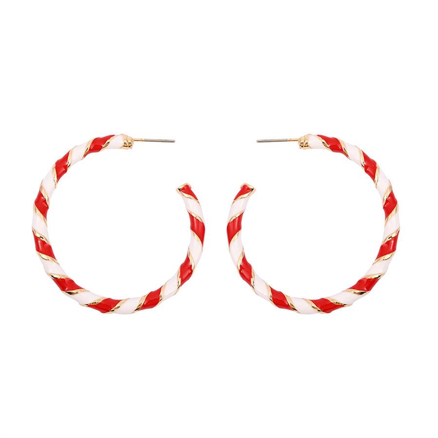 1 Pair Cute Circle Candy Cane Alloy Earrings Christmas Nordic Style Red Color Santa Jewelry Accessories