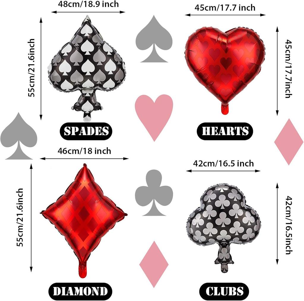 8 Stuks Dobbelstenen en Kaarten Ballonnen Casino Ballonnen Las Vegas Spelavond Thema Feestdecoraties Poker Ballon Harten Schoppen ballonnen