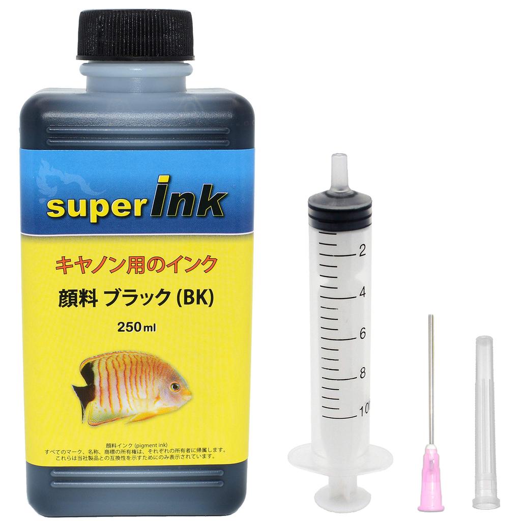 Compatible Canon superInk Black Refill Ink with all Pair of Gloves 10ml Syringe Needle Cap (Pigment) (250ml) (Compatible models) + + + +
