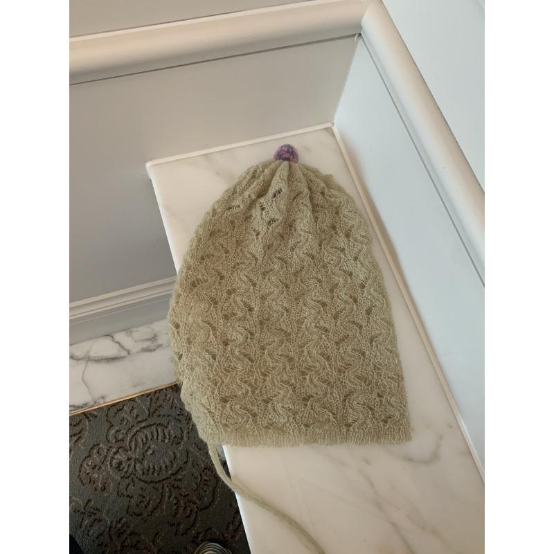 Korean Style Hollow Knitted Woolen Hat for Women Thin Breathable Versatile Face Showing  Trendy Small Pile Hat