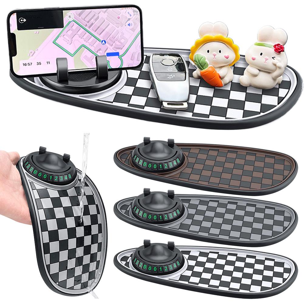 3 in 1 Dashboard Anti Slip Mat with Phone Mount 360-Degree Rotation Car Phone Holder Non-Slip Adhesive Mat w/Mobile Phone Number