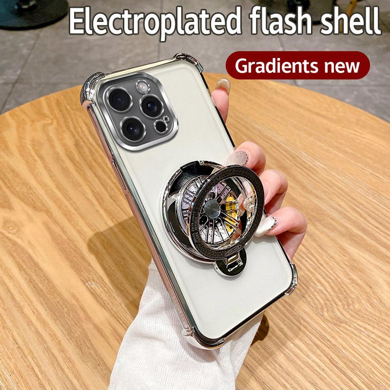 Třpytivý Nárazuvzdorný Pokovený Gyroskopický Držák na telefon Pouzdro Pro Motorola Moto G05 G24 G14 G34 G04 G84 G54 E14 E15 G53 Stojan Kryt