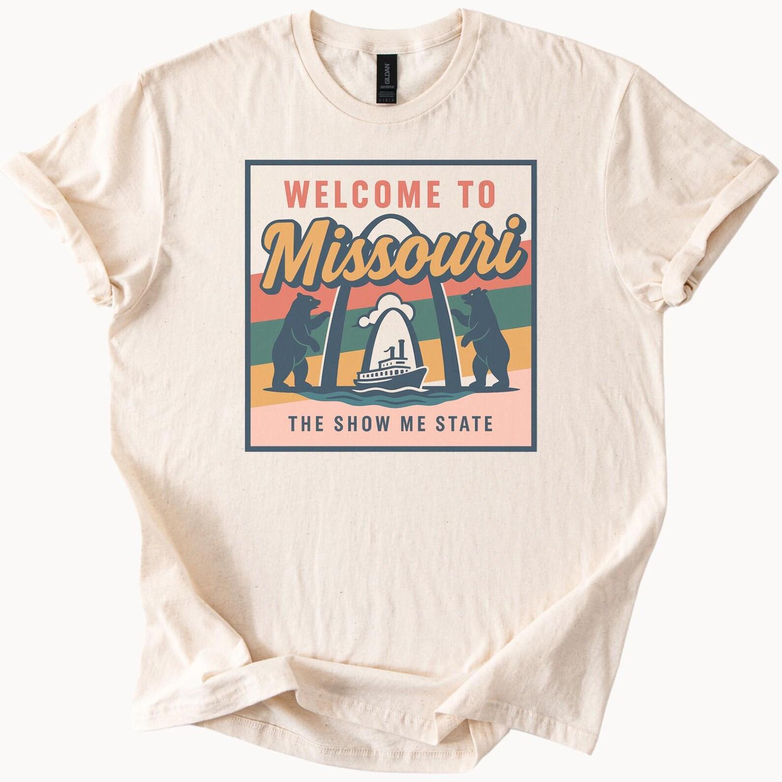 Missouri Graphic T Shirt Welcome to Missouri Show Me State Arch Bears Riverboat Artistic State Souvenir Travel Gift Graphic Tee 100
