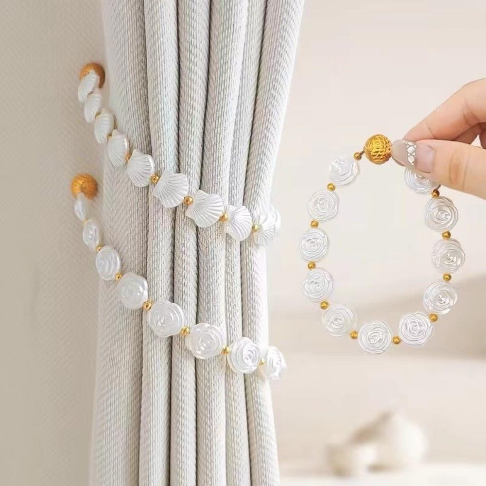 2 PCS Beautifully Shell Curtain Tieback Elegant Rose Curtains Tie Rope Curtain Straps  Living Room