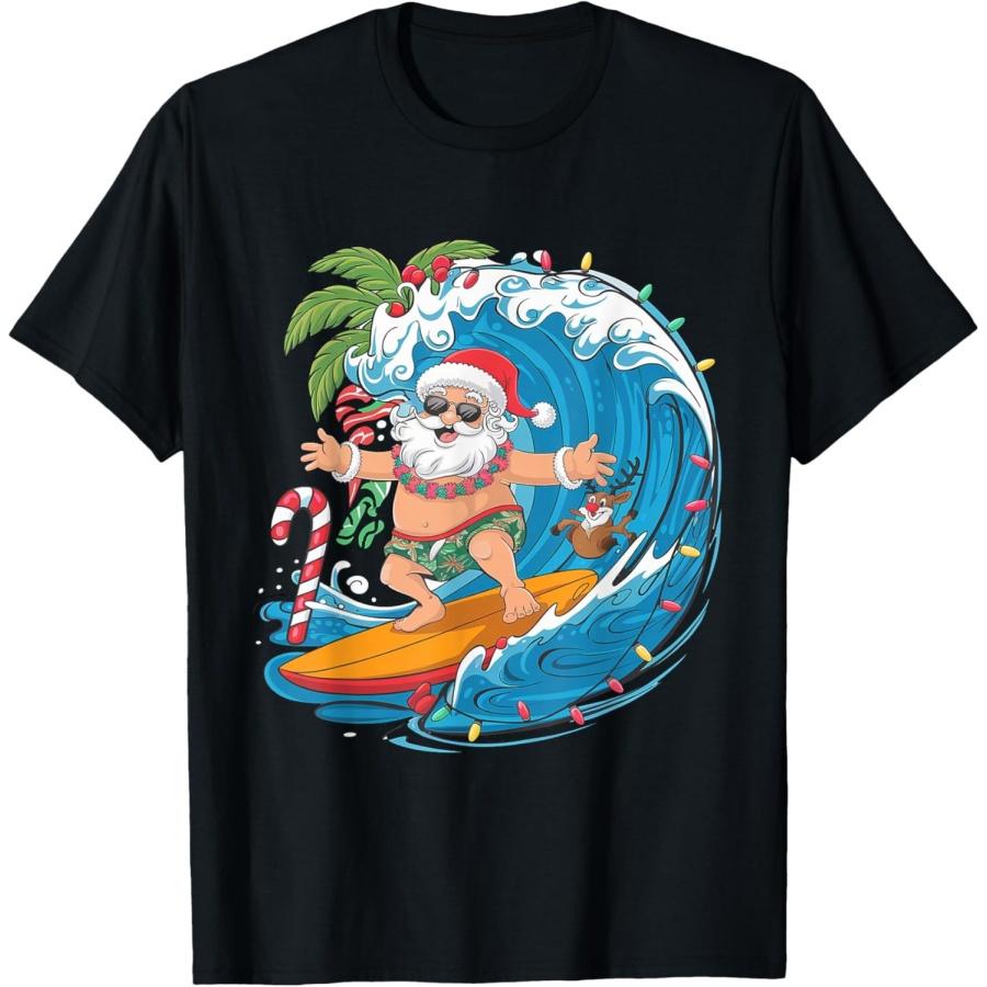Surfing Santa Claus Tropical Christmas Holiday Beach Vibes T-Shirt S