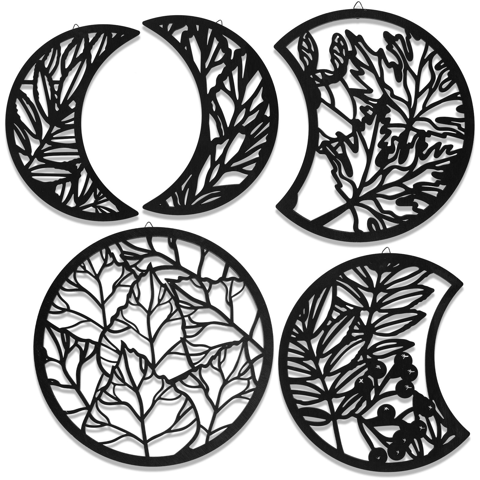 

5 pieces of wooden moon phase wall hanging art decorations suitable for home background decoration in living rooms and offices чёрный