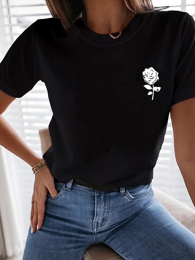 Simple Rose Flower Printing Tops Tshirts For Unisexs Fashion Casual Soft Short Sleeve Tees Comfortable Clothes Graphic T Shirts