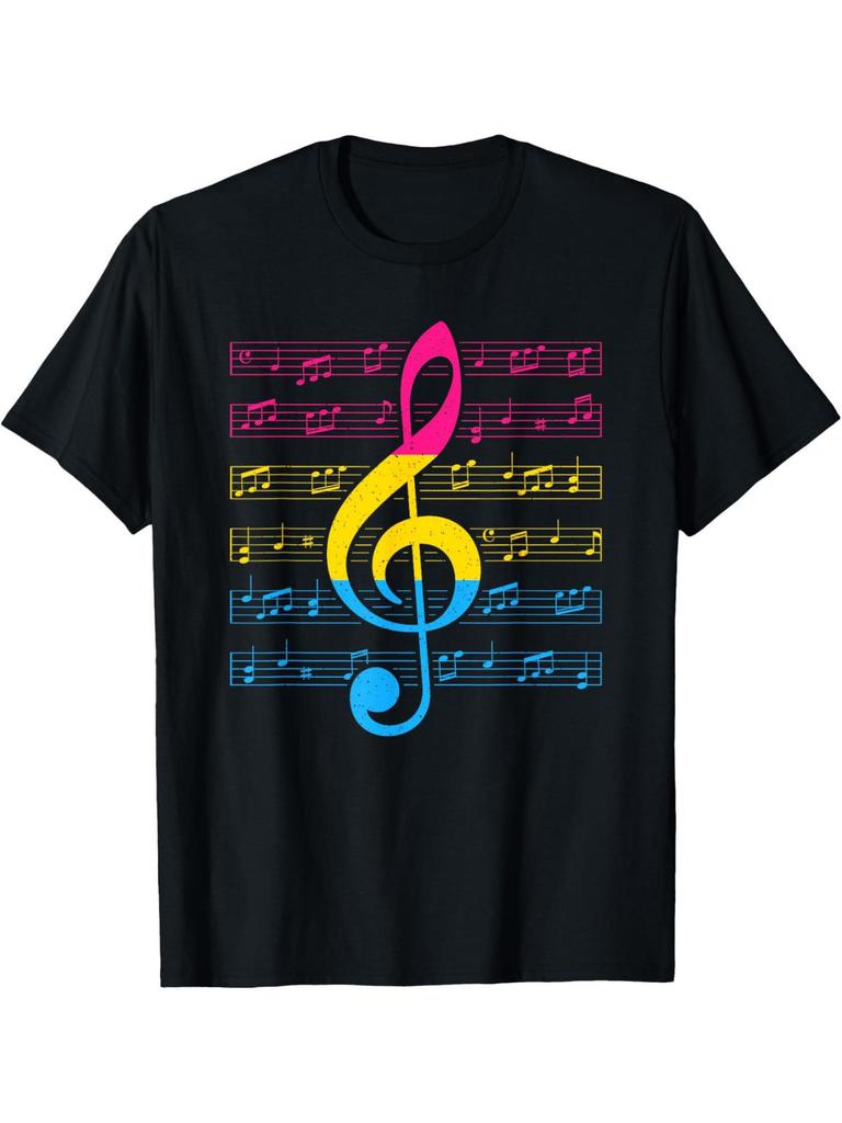 Men'S Musician T-Shirt Rainbow Pansexual Flag & Pansexual Music Notes Design, Soft Breathable Crew N