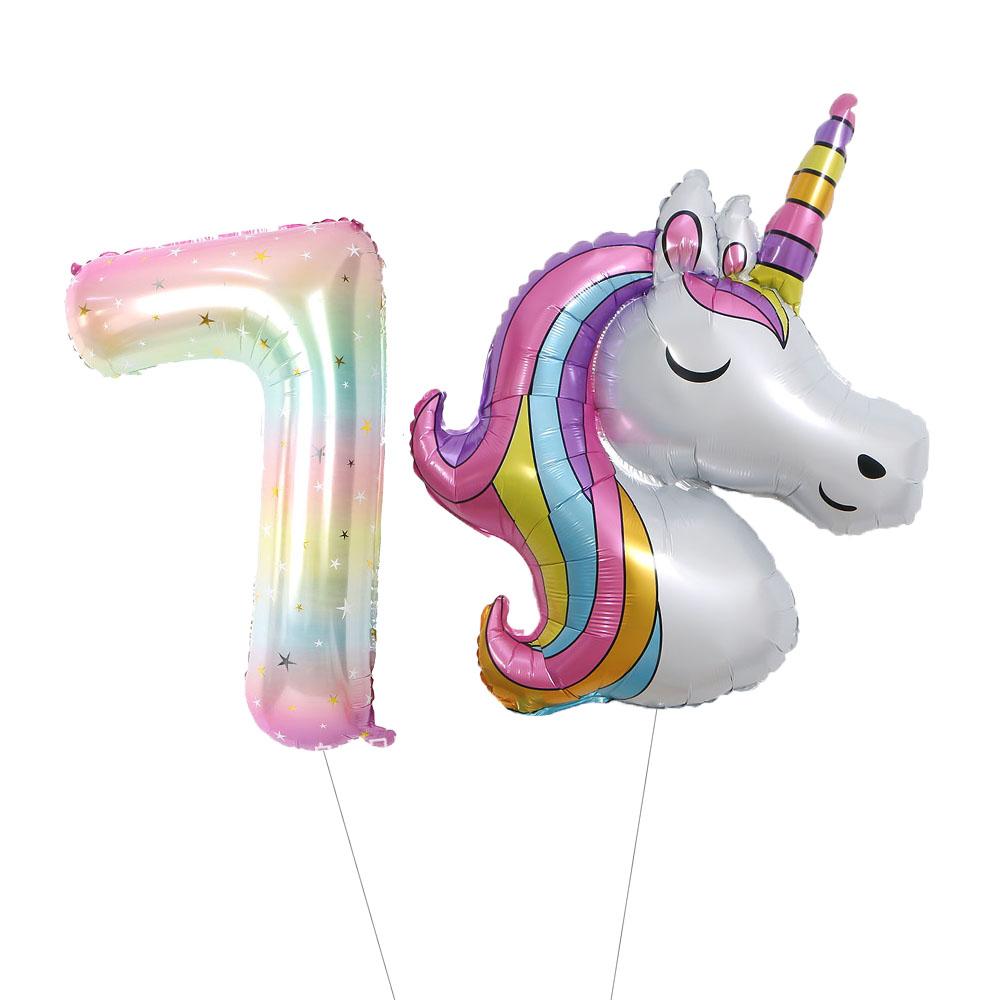 2Pcs Large Rainbow Unicorn Foil Balloon Set 40inch Number Foil Helium Balloon Unicorn Theme Birthday Party Decoration