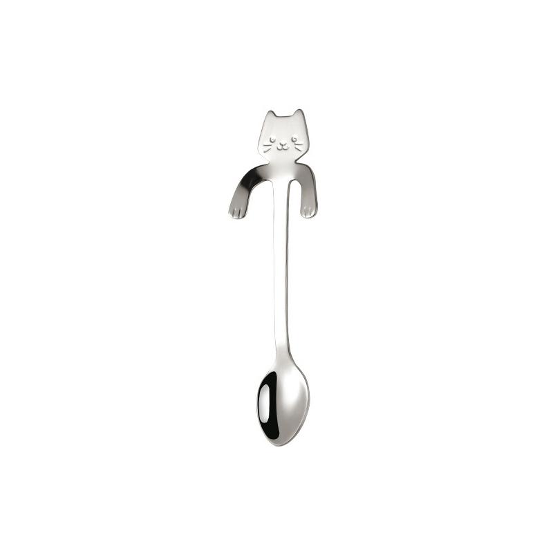 1PCS 304 Stainless Steel Cat Spoon Creative Cartoon Hanging Edge Spoon Cute Coffee Spoon Gold-plated Stirring Spoon