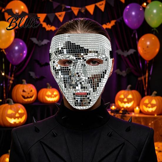 Lightweight Halloween Mask Disco Ball Mask Breathable Mirror Mosaic Masquerade Gold Face Glitter Party Costume for Dance Performance Club