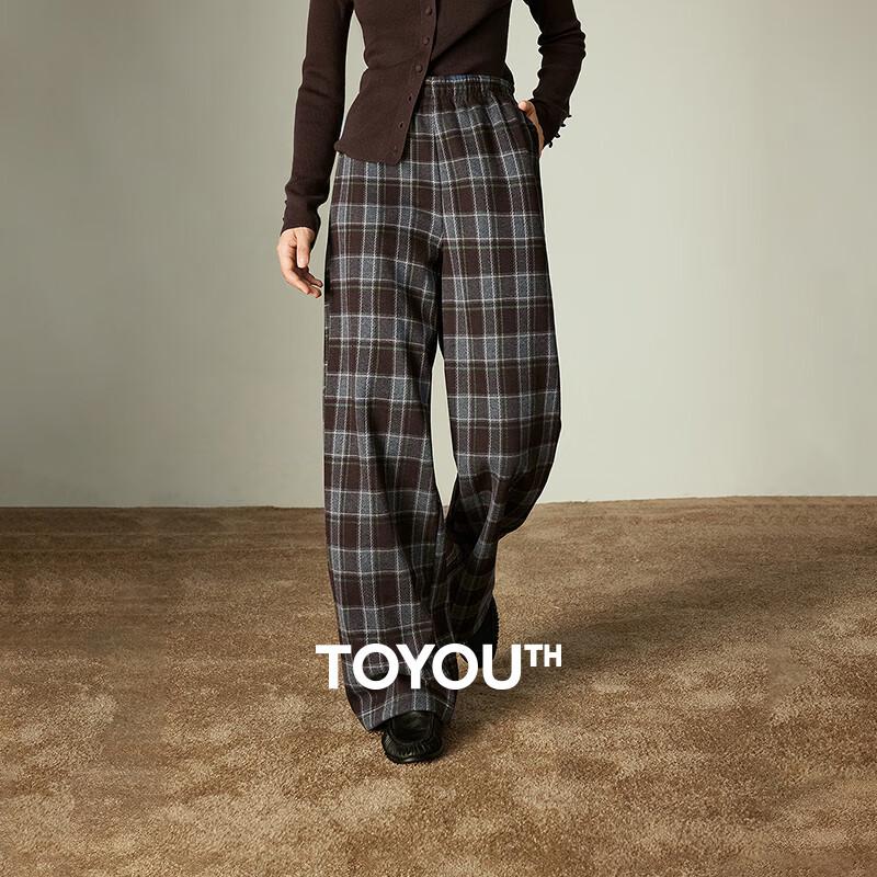

Women s Fleece-Lined Retro Plaid Wide-Leg Casual Pants