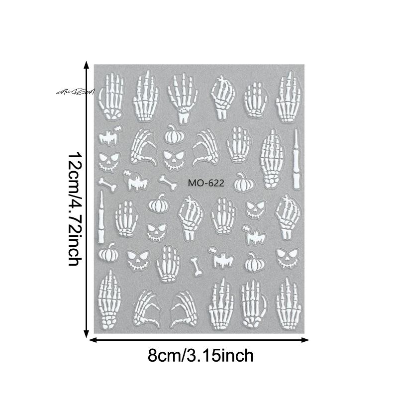 1Pc 5D Halloween Christmas Nail Stickers Relief Skeleton Design Manicure Nail Decals Party Slider for Halloween Party
