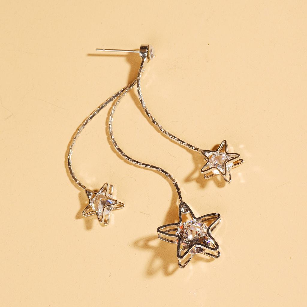 Nowe Kolczyki Pentagram Cyrkonia Długie z Frędzlami, Modne Temperament Słodkie Kolczyki Kobiety