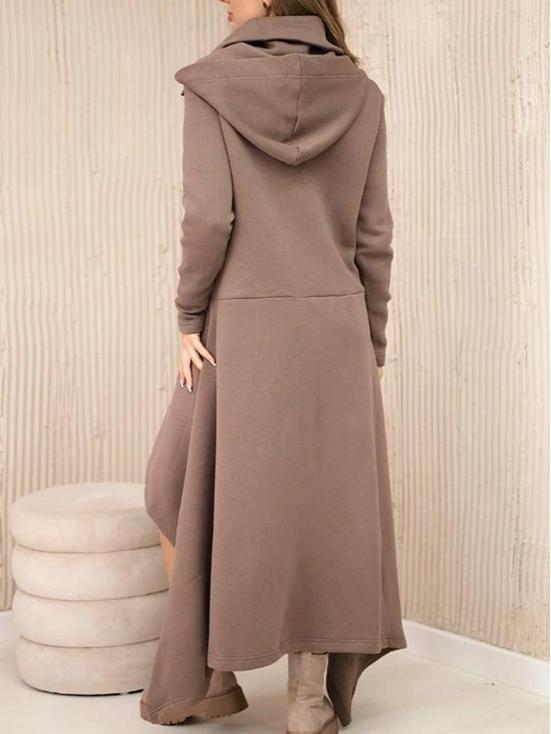 European-American 2025 Autumn/Winter Women's Hooded Zipper Sweatshirt Dress - Solid Color, Loose Fit, Versatile Fashion.